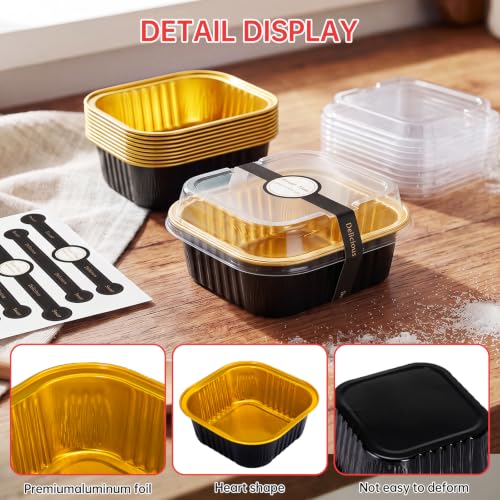Mini Cake Pans with Lids, Aluminum Foil Cupcake Baking Cups - 10oz 60 Pack - color: Black, size: Square - 10oz