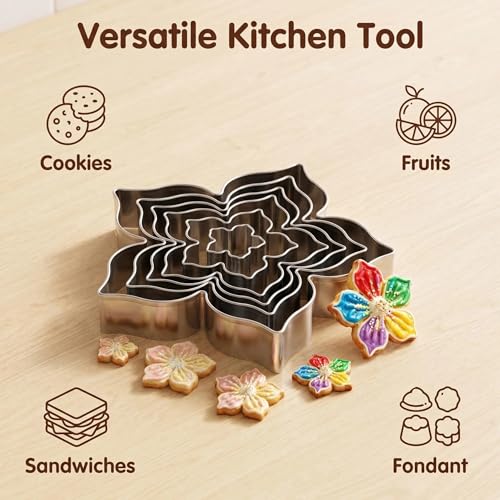 Flower Cookie Cutter Set - 6Pcs Flower Shaped Cookie Cutter, Stainless Steel Cookie Cutters, Baking Tool for Homemaking Cookie, Sandwiches, Cake, Fruit - color: C