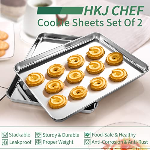 Baking Sheets Set of 2, HKJ Chef Cookie Sheets 2 Pieces & Stainless Steel Baking Pans & Toaster Oven Tray Pans, Rectangle Size 16 x 12 x 1 inch, Non Toxic & Healthy & Easy to Clean - size: 16inch