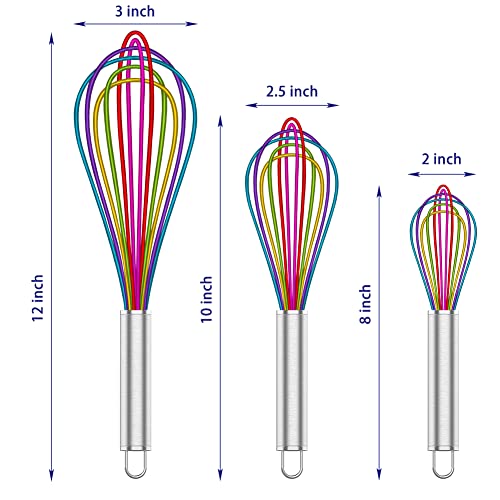 OYV Rainbow Silicone Whisk Set of 3, 8/10/12 Inch, Non-Scratch, Colorful - color: Premium(Rainbow Pack)