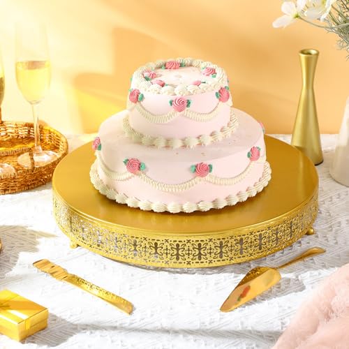 Wenqik Gold Metal Cake Stand 18 Inch with Cutting & Spatula - color: Gold, size: 18 Inch