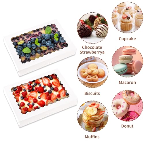 24pcs Bakery Boxes with Window, 14x10x2.5 Inch cookie Boxes, White - color: White, size: 14*10*2.5inch/24pcs