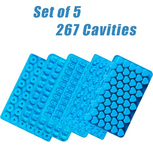 WARM TIME 5-Pack Mini Silicone Gummy Candy Molds, with 2 Droppers