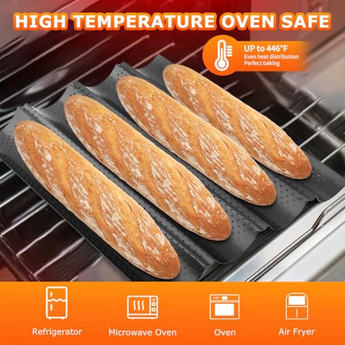 Baguette Pan Set, 4 Loaf Perforated French Bread Baking Pan Kit Set