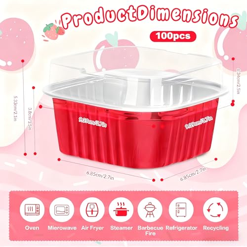 100Pack 5oz Christmas Mini Cake Pans with Lids Baking Cups Aluminum Foil Pans Tins, Individual Dessert Cups Containers for Sales,Party,Picnics Red - color: Red