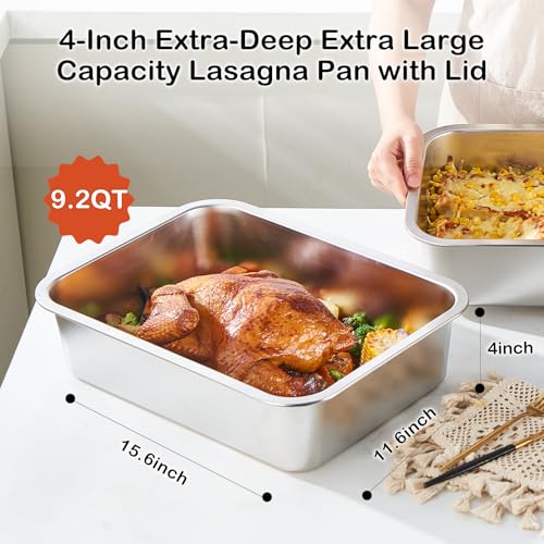 4 Inch Extra Deep Lasagna Baking Pan with Lid, 9.2Qt - size: L, style: 1 Pack