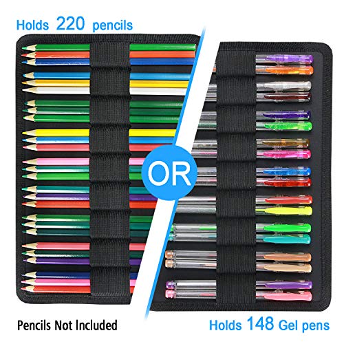 YOUSHARES Colored Pencil Case 220 Slots Pen Case Organizer With Handy Wrap & Zipper, Multilayer Holder for Prismacolor Colored Pencils & Gel Pen (Mask) - color: Mask