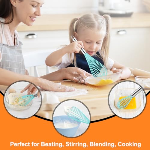 HOTEC 4Pcs Silicone Whisk Set, Wire Balloon Whisks for Cooking Egg Beater - color: Blue,Silver