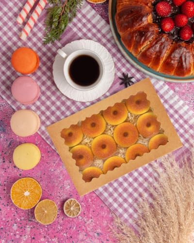 qiqee Auto-pop Up 14x10x2.5 Inch Brown Cookie Box with Window 15Pcs Pastry Macaron Bakery Box For Packaging - size: 14 x 10 x 2.5 / 15 Pcs