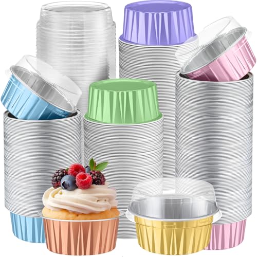 200 Pack Aluminum Cupcake Liners with Lids,Macaron,Plain - color: Macaron, style: Plain