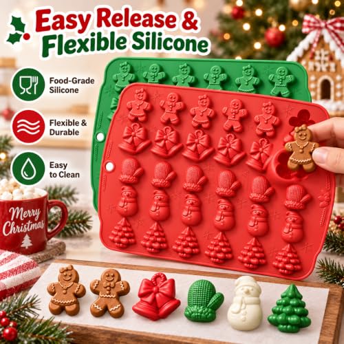 2 Pack Christmas Silicone Molds 60 Cavity Christmas Candy Molds (Red-green) - color: 2pcs Xmas mold001