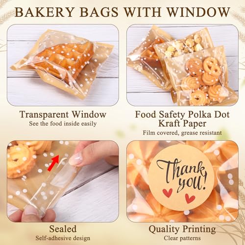 Fuyoooo 50 Pcs Self Adhesive Cookie Bags Cellophane Polka Dot Treat Bags Small Plastic with Thank You Stickers for Party Gift Giving Bakery Biscuit Candy Pastry (5.6 x 5.6 Inch) - size: 5.6 x 5.6 inch