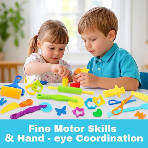 LanMa 15 Pcs Dough Tools Set for Kids, Plastic Play Clay Accessories Kit with Rolling Pins, Cutters, Molds and Safety Scissors - color: cute