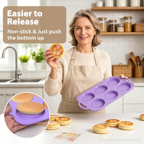 4 Inch Jumbo Silicone Muffin Top Pan with Frame Non Stick Egg Mold Baking - color: Purple