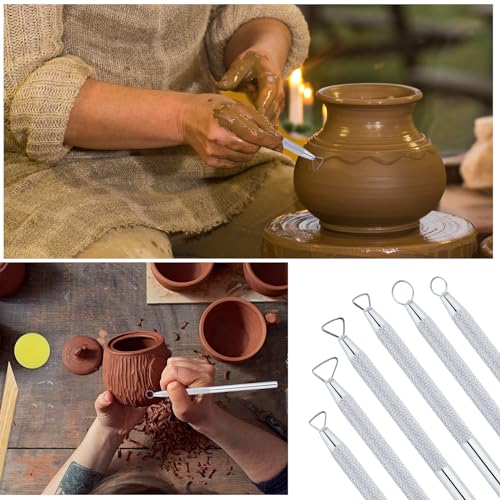 Glamorway Pottery Tools, 6-Piece Clay Sculpting Tools Set with Mini Aluminum Ribbon Loop Cutters for Carving, Trimming and Detail Work