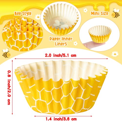 COcnny Bee Mini Cupcake Liners - 600pcs Summer Baking Cups Muffin Paper Cupcakes Wrappers for Birthday Party, Yellow Honey Candy Cake Chocolate Wrap Making Supplies for Baby Shower Wedding (10 Styles) - style: Mini Bee