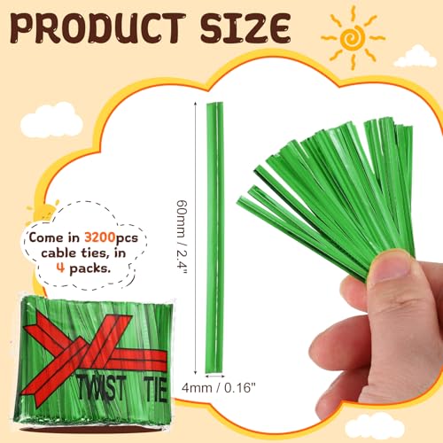 HARFINGTON 1600Pcs Bag Twist Ties 2.4" Reusable Metallic Wire Cable Ties - color: Green