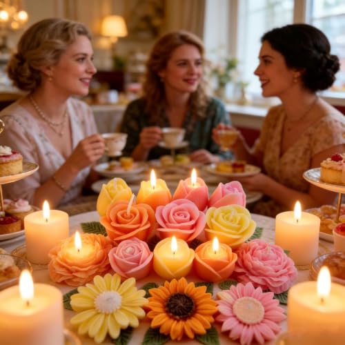 7 Pcs Flower Candle Molds with Leaf Molds, 3D Flower Silicone Mold - color: 7 Pcs Flower Candle Molds With Leaf Molds