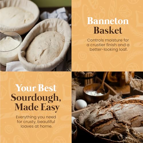 Sourdough Starter Kit with Round & Oval Banneton Bread Proofing Basket