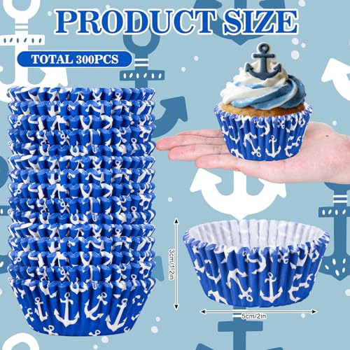 AnyDesign 300Pcs Nautical Anchor Cupcake Liners Paper Baking Cups Ocean Sailing Themed Standard Muffin Cupcake Wrappers for Summer Party Supplies Table Decor - style: Nautical Anchor