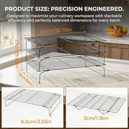 3-Tier Collapsible Cooling Racks, Detachable Wire Cooling Rack Stackable Drying Rack for Cookie Bread Pizza Baking, Fruits, Snacks Perfect for Outdoor Camping - size: 3 Tier