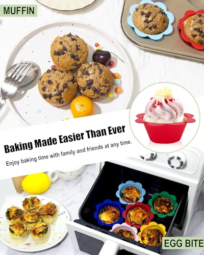 24 Pcs Silicone Muffin Liners with Tabs, Reusable Cupcake Liners for Steel Muffin Pan, Non-Stick Baking Cups (24Pcs-6Colors)