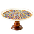 8” Ceramic Cake Stand with Elegant Wood Curved Footed