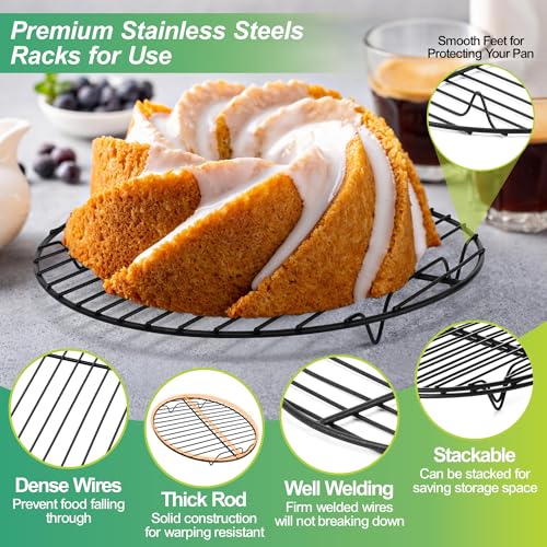 P&P CHEF 9 Inch Cooking Rack Round for Steaming Cooling, Black, 2 Pack - color: Black, size: 9 inch