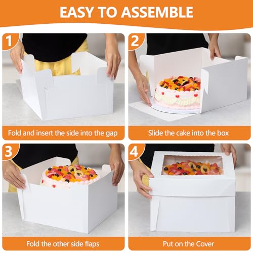 20 Packs Cake Box 10 inch with Cake Board (10 Pcs Box + 10 Pcs Board) Disposable Cake Containers Bakery Take Out Container Cake Carrier for Cookies Pies (10x10x8inch) - size: 10x10x8inch