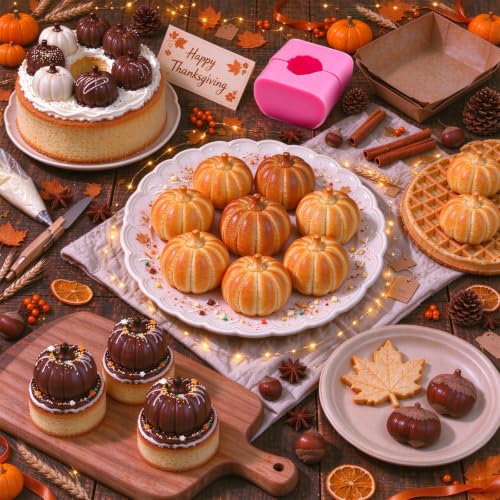 Pumpkin Cake Molds Silicone Mini Thanksgiving Halloween Chocolate Molds - color: Pink Mold