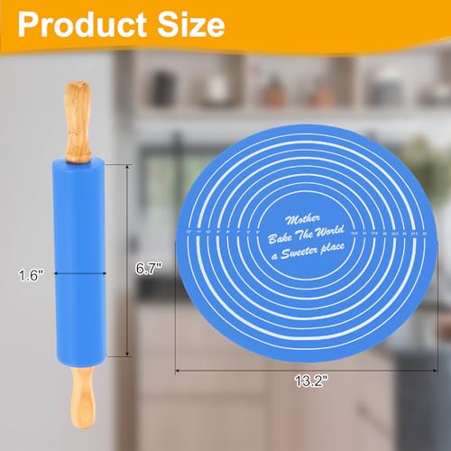 uxcell 6.7 Inch Silicone Rolling Pin and Pastry Baking Mat Set Blue - color: Blue