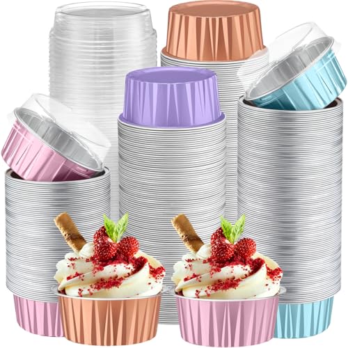 200 Pack Aluminum Cupcake Liners with Lids,Pastel,Plain - color: Pastel, style: Plain