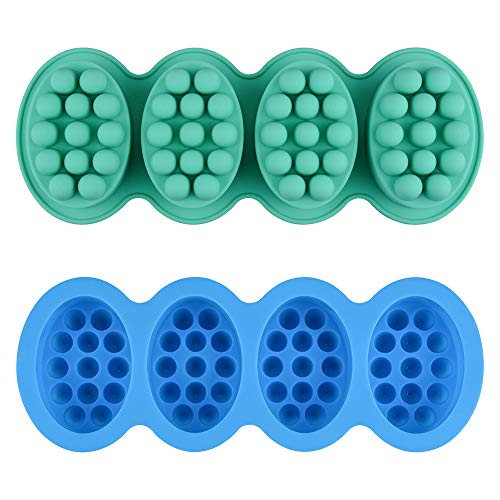 SJ Silicone Massage Soap Mold, 2-Pack 4-Cavity Soap Making Mold - color: Green+Blue / 3D Hair Comb