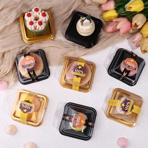 150 PCS Clear Plastic Mini Cake Boxes 3.5Inch Muffin Boxes Biscuit Boxes Cheese Pastry Moon-Cake Dessert Box Packaging Containers for Party, With Sticker To Secure The Lid