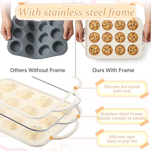 6Pcs Silicone Baking Pan Set With Metal Reinforced Frame and Handle