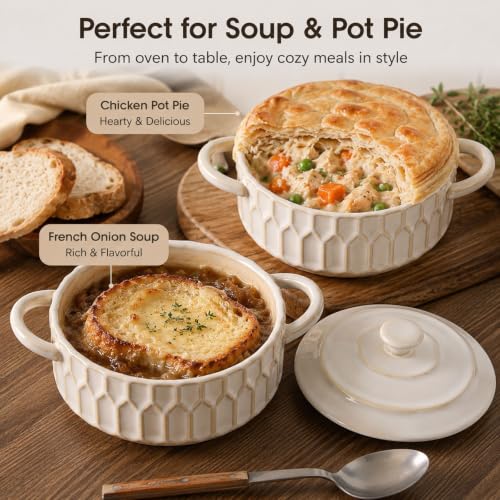 Mini Cocotte Set of 4, 14 oz Ceramic Casserole Dishes with Lids - color: Beige
