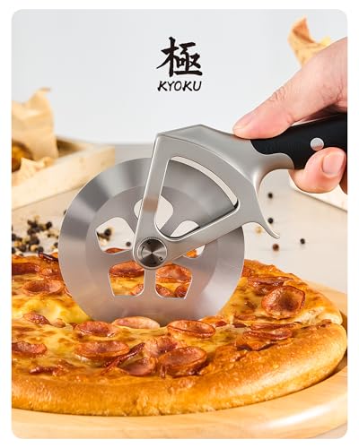 KYOKU 4in Pizza Cutter, Detachable High Carbon Steel Wheel with Blade Cover - size: Pizza Cutter with Blade Cover