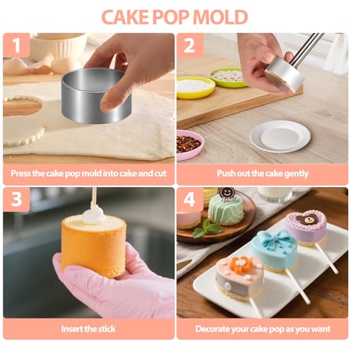 Beesini Cake Pop Mold Kit, 2 Pack Cake Pop Cutter and Pusher with 50pcs Cake Pop Sticks, 50pcs Cake Pop Bags, 50pcs Twist Ties, Cake Pop Maker for Cakepops, Lollipop, Candies, Chocolates and Cookies