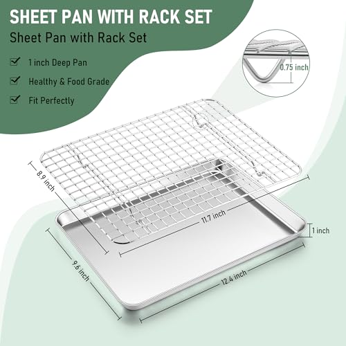 Homikit Baking Sheet with Wire Rack Set (1 Pan+1 Cooling Rack), 12" x 10" - size: 12*10 Inch