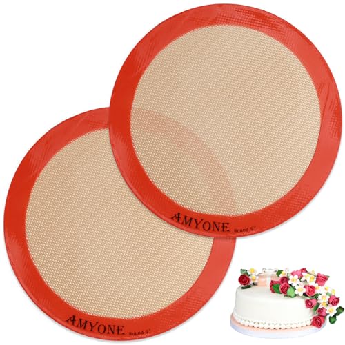 Silicone Baking Mats, 2 PCS Round Silicone Mats for 9 Inch Cake Pan, Non-Stick Reusable Cookie Sheet Liners for Baking Pans for Cake/Bread/Pizza/Macaron/Pastry/Cookie/Bun/Pie - size: 9"L x 9"W