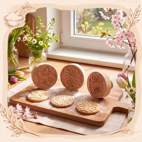 3 Set Pretty Pleated Cookie Stamps, 2.5" Springerle Molds for Baking - style: Pretty Pleated