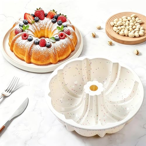 Vinino 9.5 Inch Fluted Tube Cake Pan with Metal Frame, 1 Pack