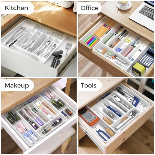 ukeetap Extra Large Expandable Silverware Organizer, Flatware Tray,White - color: White