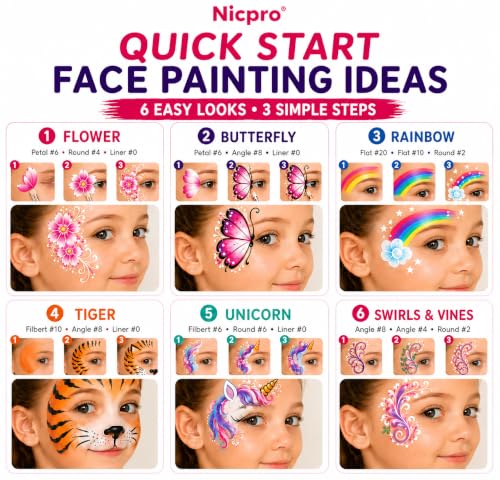 Nicpro 12pcs Face Paint Brushes Set with 9 Sponges, Face Painting Brushes - color: Pastel
