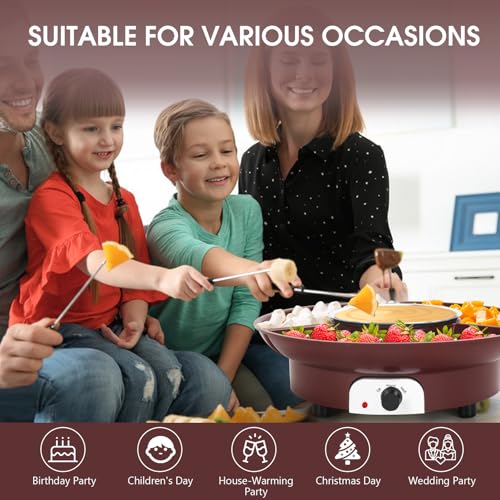Electric Chocolate Melting Pot Chocolate Fondue Pot Set 3-Section Serving Trays with 6pcs Dipping Forks Perfect for Housewarming Christmas Party Gifts (Brown) - color: Brown