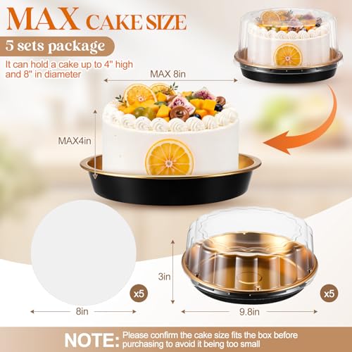 5 Set Disposable Cake Containers with Lids, Gold, for 8 Inch Cake - color: Gold, size: 4inx8in
