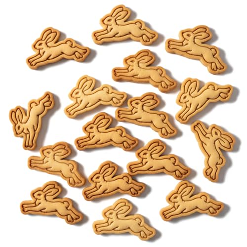 BAKERLOGY Leaping Hare Mini Cookie Cutter and Stamp Set – Woodland Fondant Embosser, Cupcake Topper for Easter, Spring, Cottagecore, Nature Baking Decoration Tool