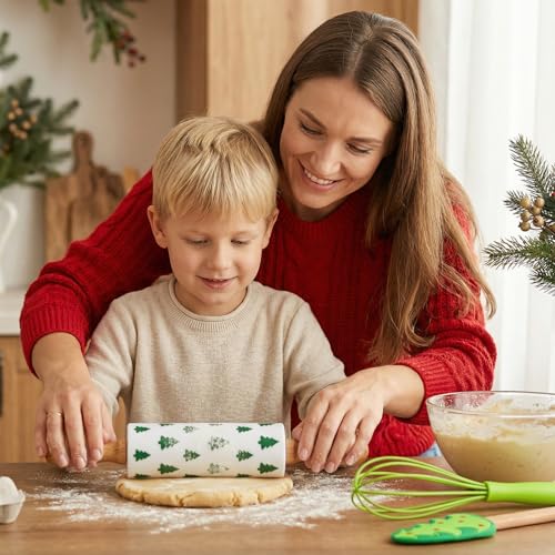 Healifty Kids Cooking Baking Set: Silicone Mini Whisk Wooden Rolling Pin Utensils Accessories Spatula Baking Tool for Toddler Christmas Home Kitchen and Serving 3Pcs