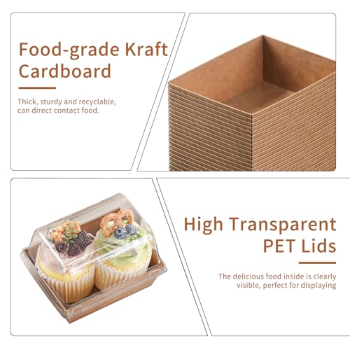 50 Pcs Small Charcuterie Boxes with Clear Lids - To Go Paper Rectangle Charcuterie Box, 5-in Disposable Food Containers,Dessert Boxes for Cookie, Cake Slice Strawberries (Brown) - color: Brown