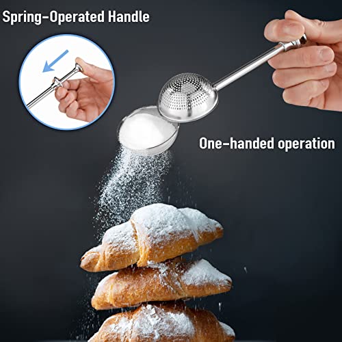 PIQUEBAR Flour Sifter - 5 Cup Fine Mesh Hand Crank Sifter Stainless Steel with Agitator Wire Loop for Baking, Powdered Sugar Duster Set - size: 5 Cup